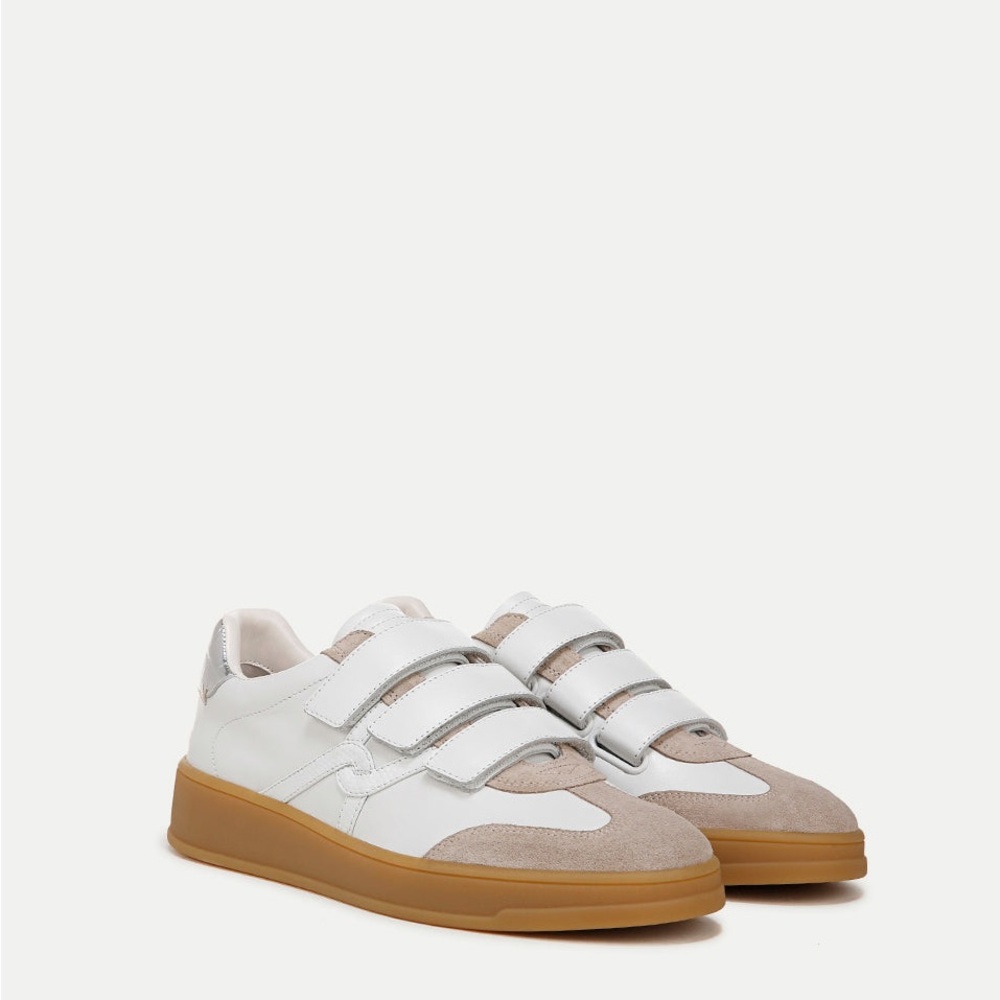 Veronica Beard White and Tan Suede-Trim Sneakers